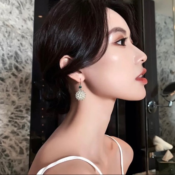 Faux Pearl Wheel Drop Earrings - Picture 6 of 10